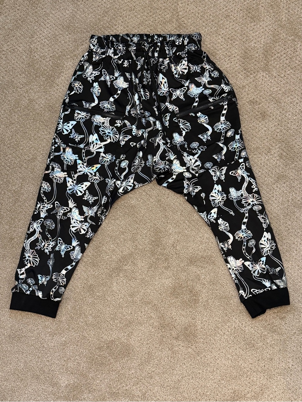 Black Butterfly-Print Jogger Pants for Women